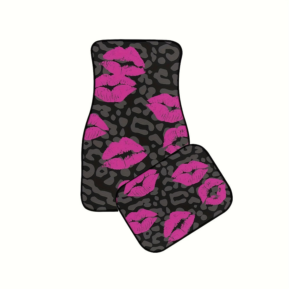 Thumbnail: A Set of Four Car Mats Suitable for All Vehicle Types, Featuring Pink Lips And L
