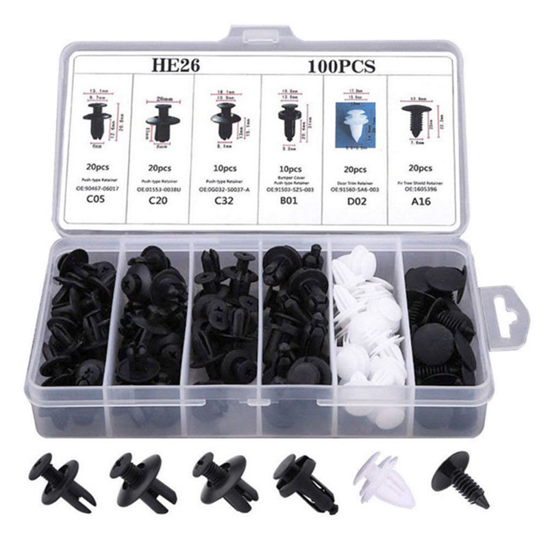 Thumbnail: 100Pcs Car Plastic Clips Fastener Screws Body Push Retainer Pin Rivet Bumper Pan