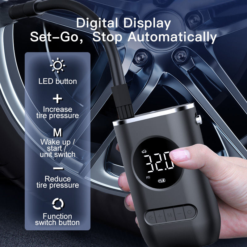 Thumbnail: 1 Set Car Air Pump Portable Mini Self Propelled Electric Tire Pump Handheld Wire