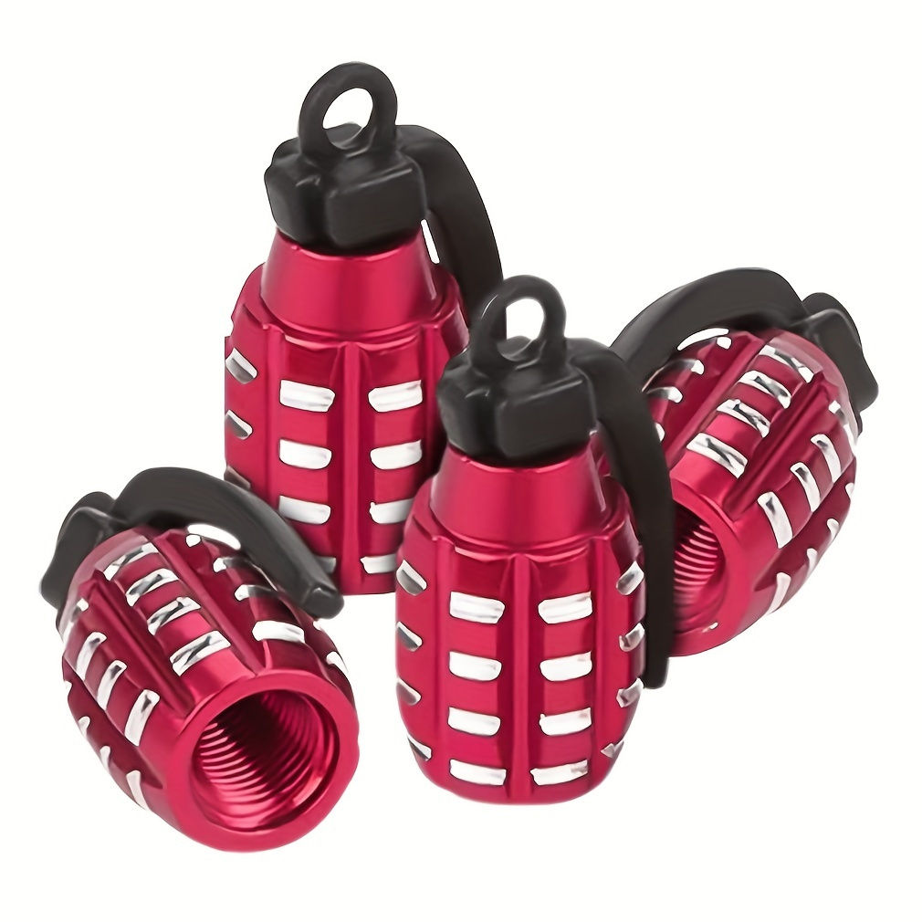 4pcs Grenade Alloy Tire Valve Caps - Add Style To Your Car, Truck, Or Bike Wheel