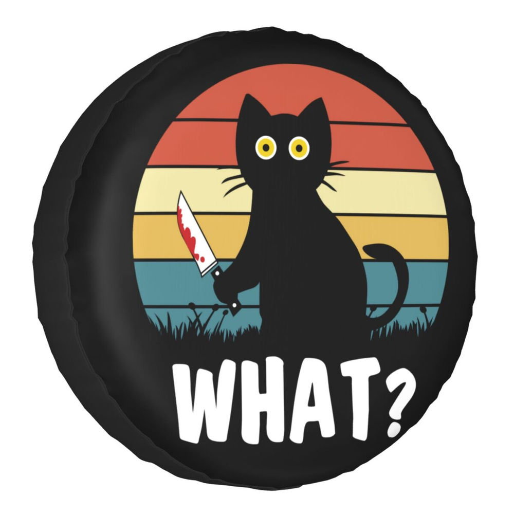 Black Cat What Spare Wheel Tire Cover for Grand Cherokee Funny Murderous Cat Hol