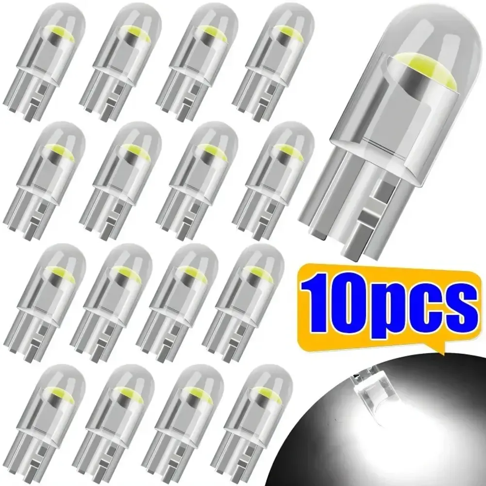 10/5pcs W5W Led T10 Car Light COB Glass 6000K White Auto Automobiles License Pla
