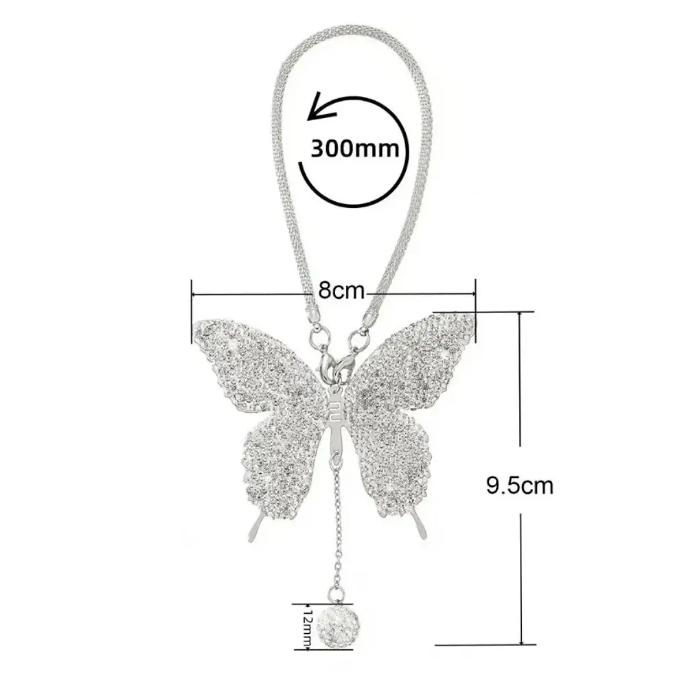 Thumbnail: Sparkling Butterfly Pendant Car Rear View Mirror Charm Elegant Faux Crystal Pend