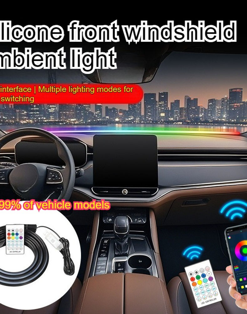 Multi-color Front Windshield Ambient Light Silicone Sealing Strip Gradient Remot