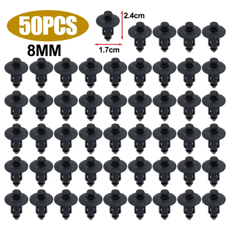 Thumbnail: 50pcs Car 8mm/6mm Hole Plastic Rivets Fastener Push Clip Black Auto Vehicle Door