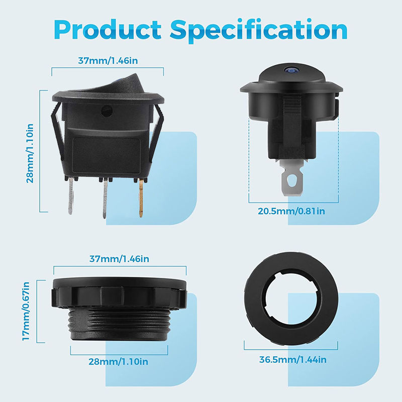 Thumbnail: ON/OFF Round Rocker Toggle LED Switch 3 Pin 12V 20A Car Dashboard Dash Boat Truc