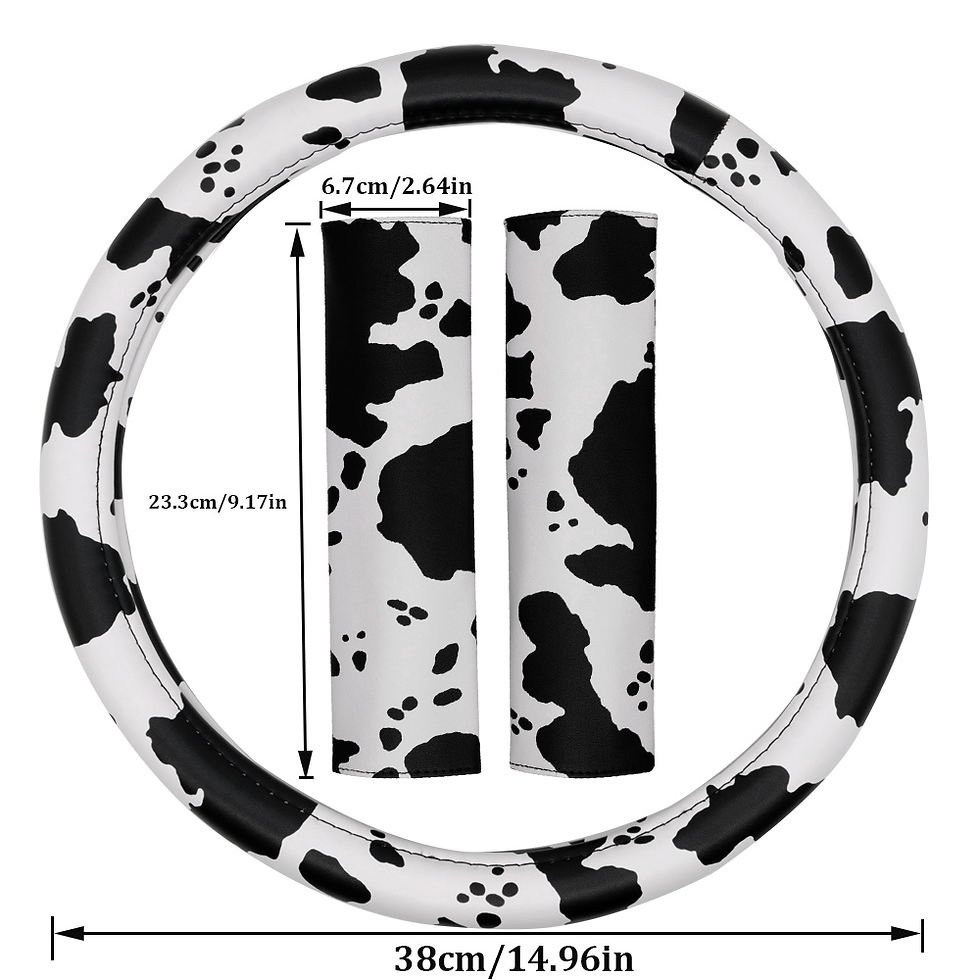 Thumbnail: Cow Print Steering Wheel Cover and 2 Pack Seat Belt Shoulder Pad Non Slip Univer