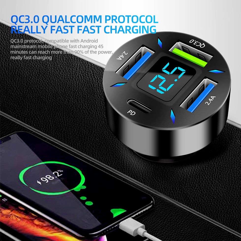 Thumbnail: 4 in 1 Car Charger Quick Charge PD QC3.0 With Voltmeter Cigarette Lighter Socket