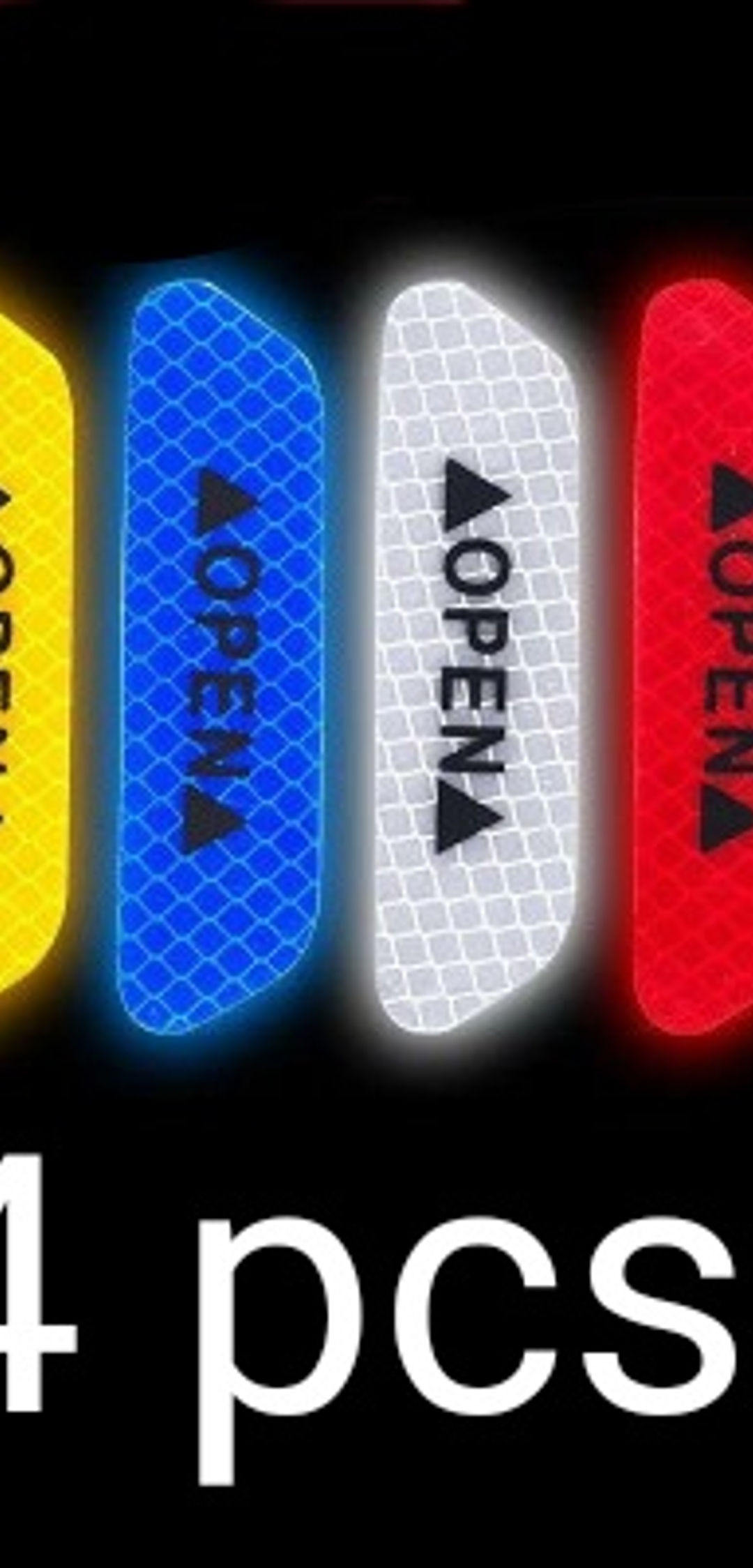 4Pcs/set Car Door Stickers Universal Safety Warning Mark OPEN High Reflective Ta