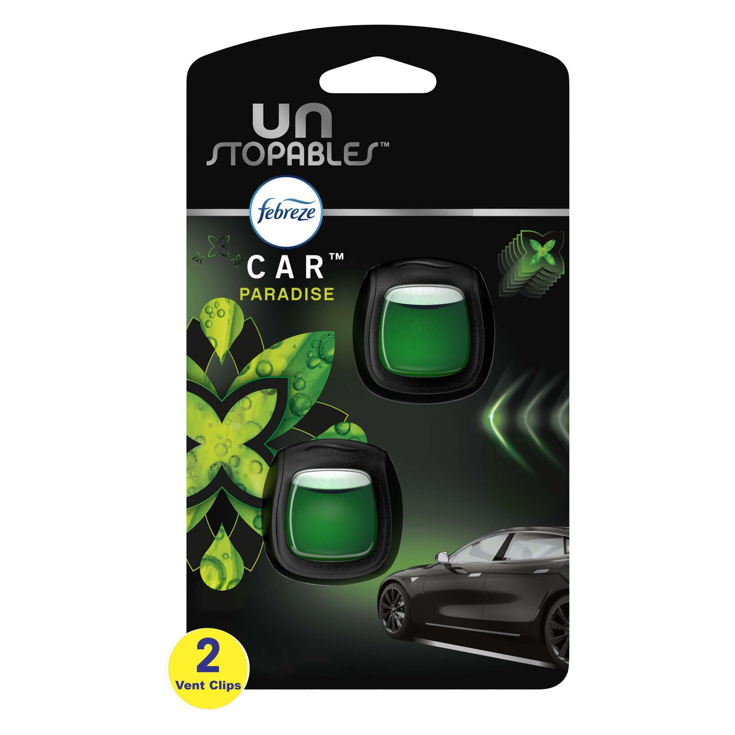 Febreze Unstopables Car Air Freshener, Odor-Fighting Car Vent Clip, Paradis..