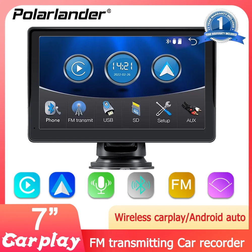 Portable Wireless Apple Carplay & Android Auto with Steering Wheel Control, 7 In