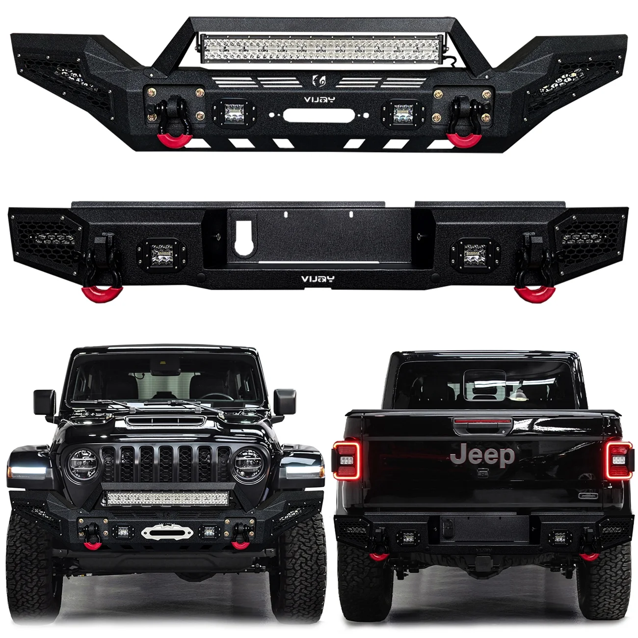 Front and Rear Bumper for 2020-2021-2022-2023-2024 Jeep Gladiator JT with LED Li