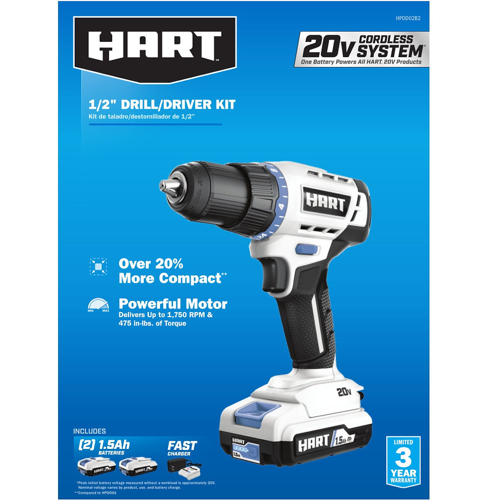 Thumbnail: HART 20-Volt Cordless 1/2-inch Drill/Driver Kit, (2) 1.5Ah Lithium-Ion Batt..