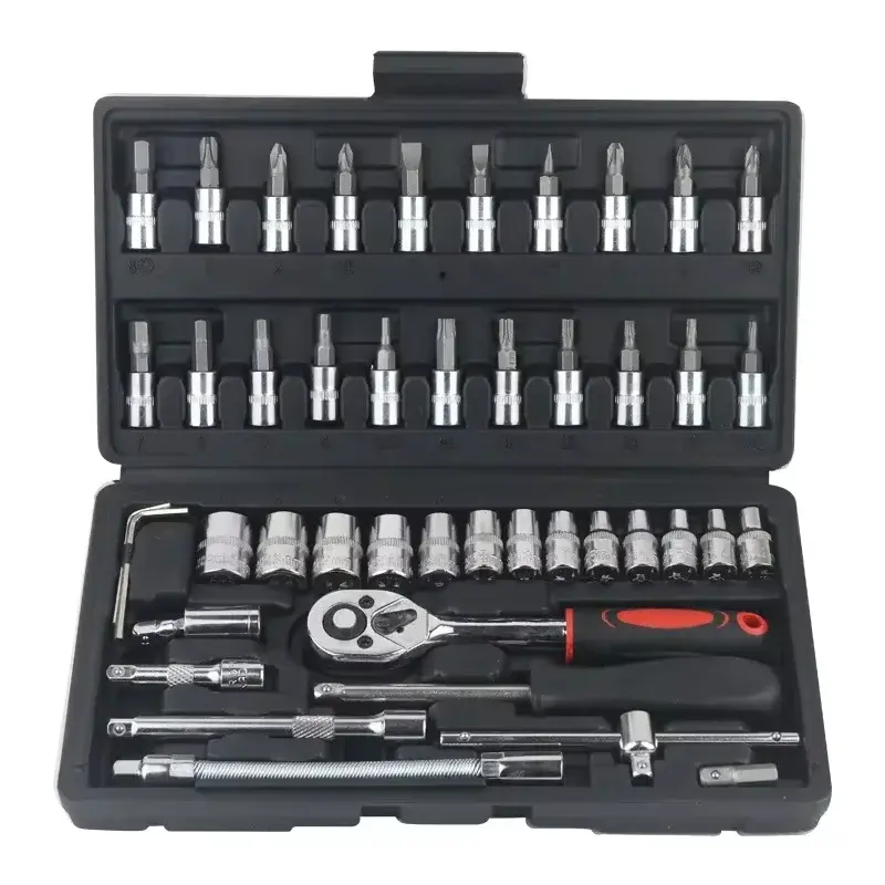 Thumbnail: 46pcs Car Repair Tool Kit 1/4-Inch Socket Set Car Repair Tool Ratchet Torque Wre