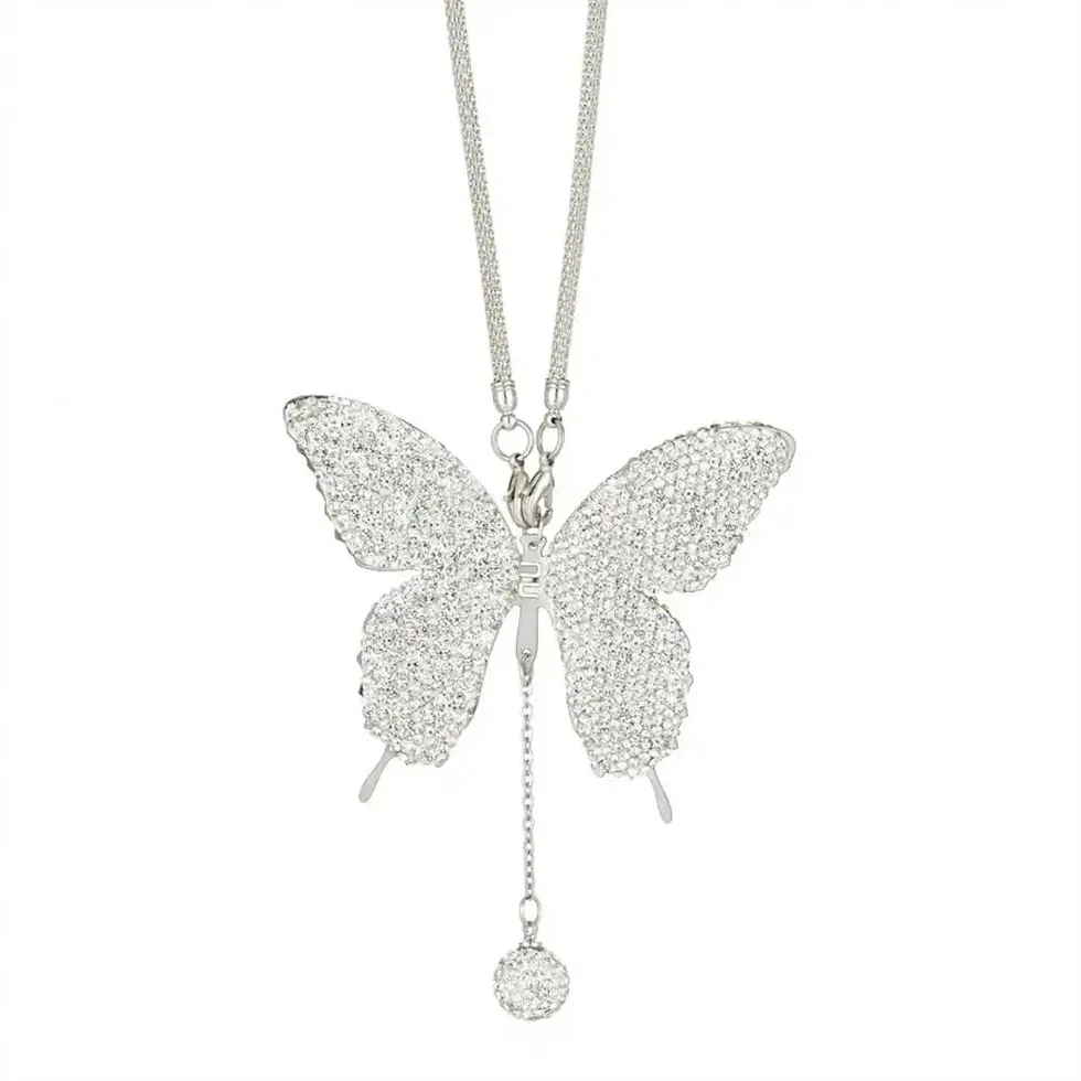 Thumbnail: Sparkling Butterfly Pendant Car Rear View Mirror Charm Elegant Faux Crystal Pend