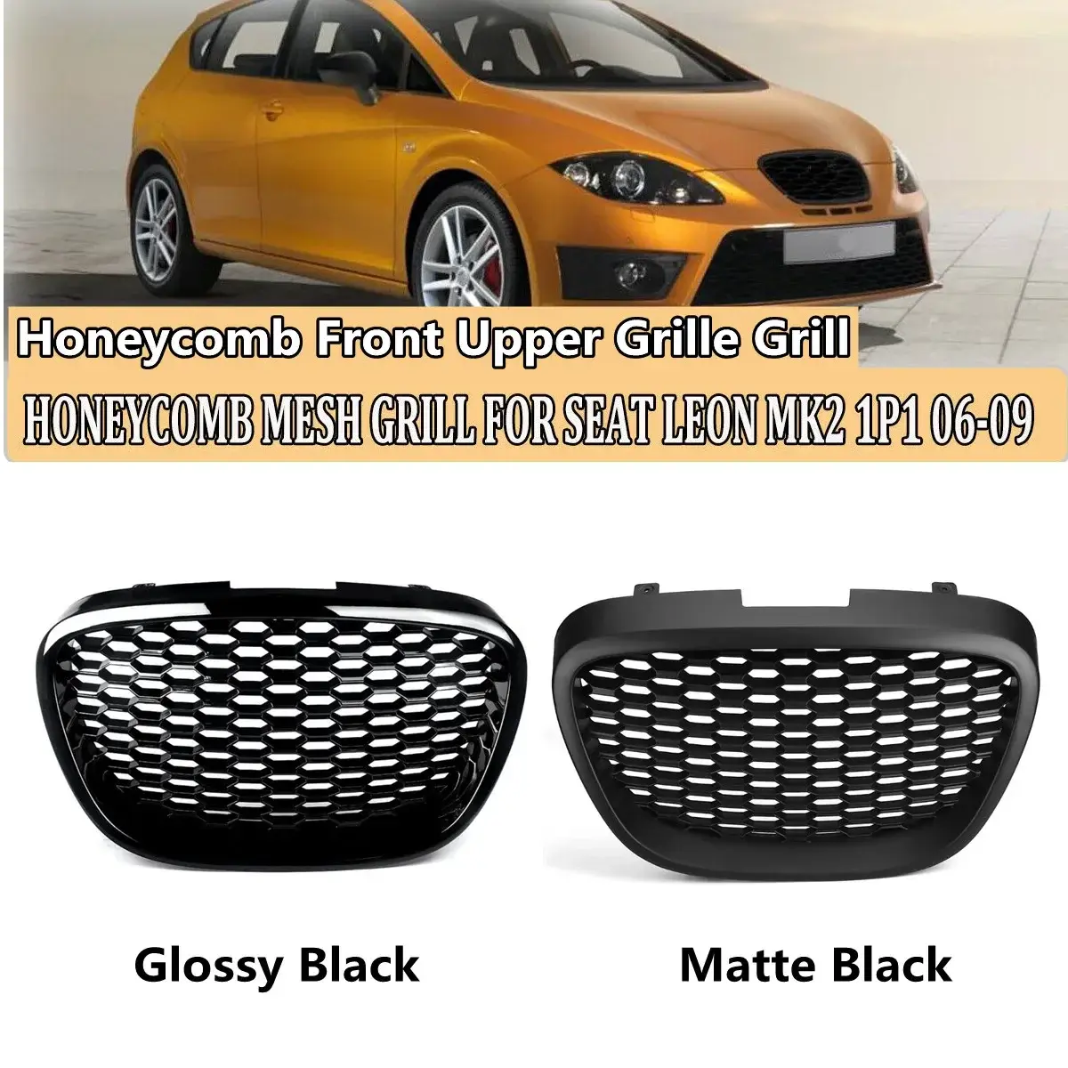 Front Honeycomb Grill Mesh Badgeless Grille For Seat Leon MK2 1P Altea Toledo Mk