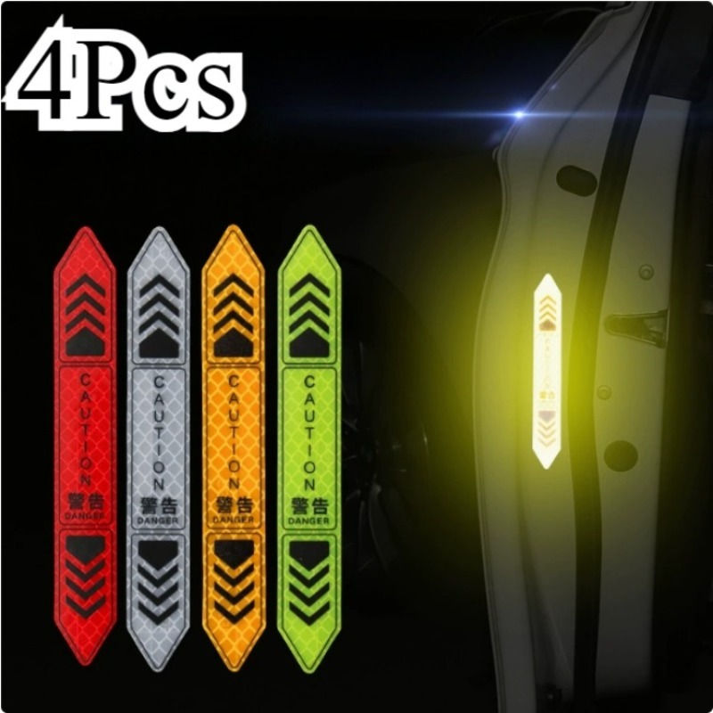 4Pcs Reflective Open Warning Stickers for Car Door, Night Visibility Auto Safety