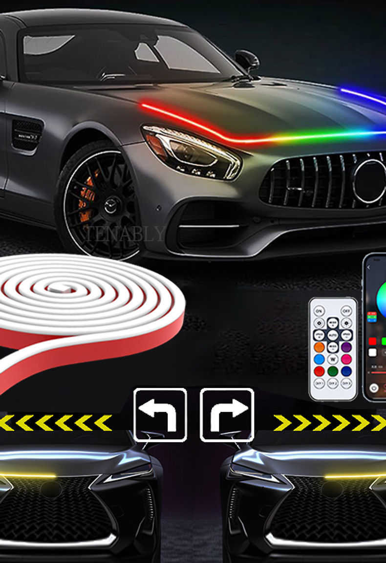 Car Led RGB Hood Light Multicolor Dynamic Scan Start Daytime Running Lights Turn