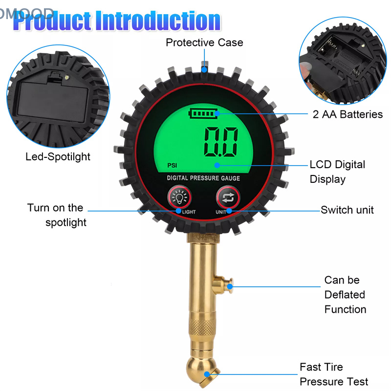 Thumbnail: Tire Pressure Gauge 3-255PSI Backlight LCD Display Digital Air Pressure Gauge Fo