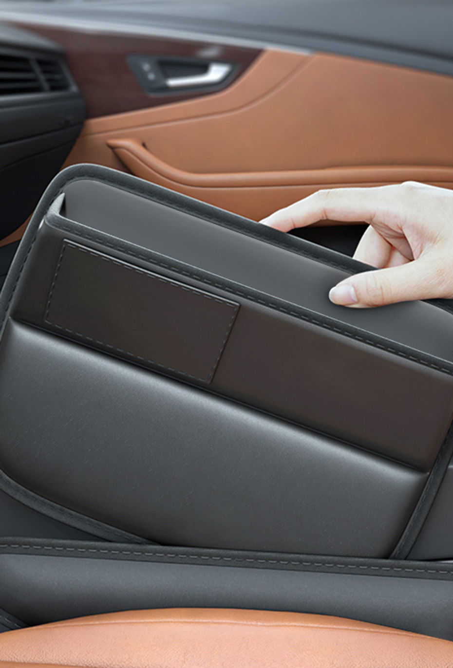 Thumbnail: SEAMETAL Car Seats Gap Storage Bag PU Leather Auto Console Side Pocket Universal