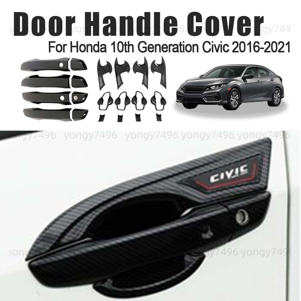 Car Upgrade Carbon Fiber Black Silver Door Handle Cover For Honda 10th Generatio