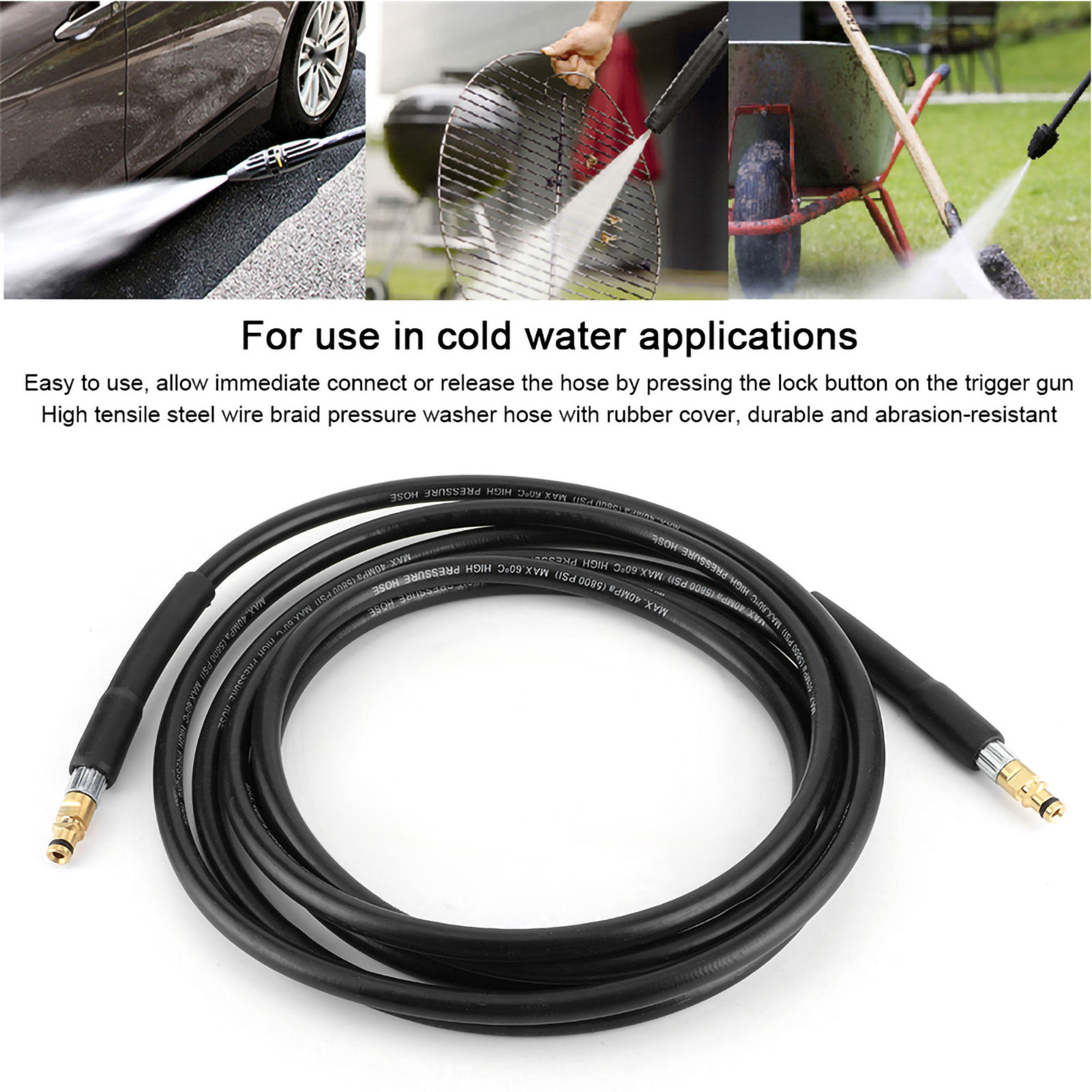 6M / 8M / 10M High Pressure Washer Water Clean Hose Car Cleaning Pipe Fit For Ka