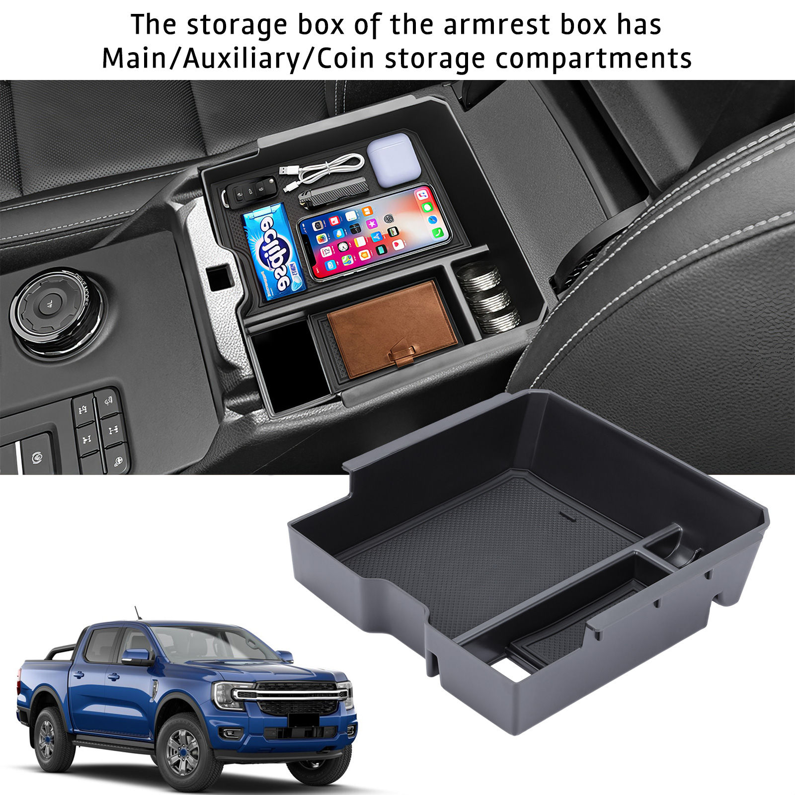 For 2022 2023 Next Gen Ranger Everest Car Armrest Organiser Storage Box Centre C