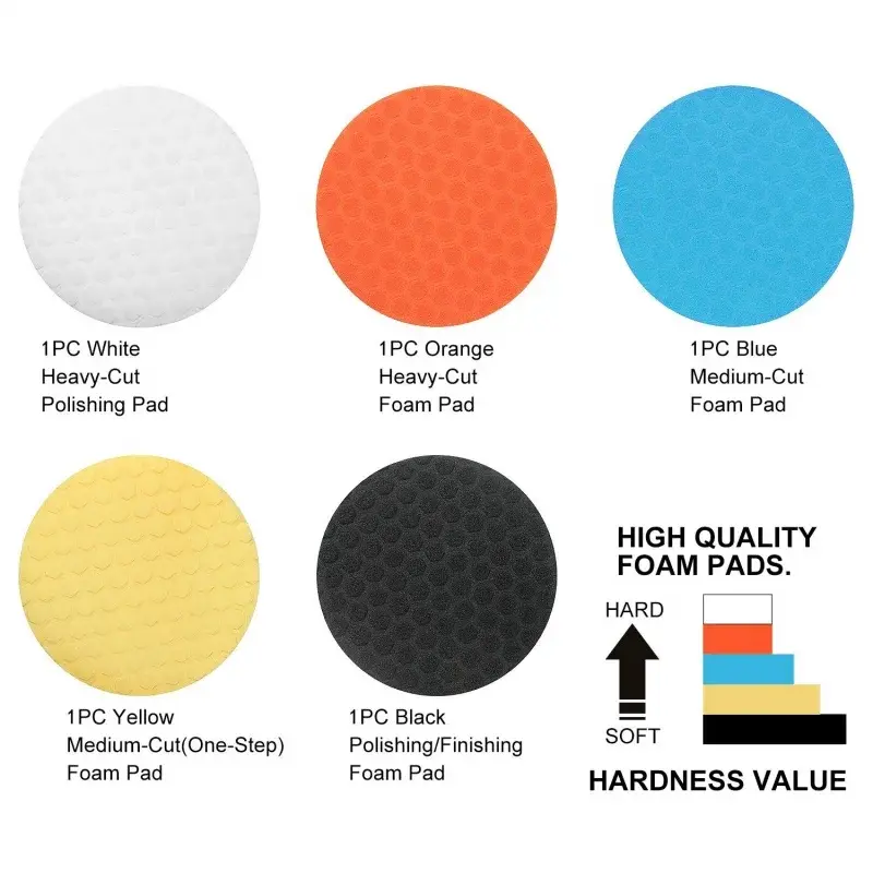 Thumbnail: 5Pcs 5inch (125mm) Polishing Pad Kit Polisher Waxing Pads Buffing Kit For Car Po