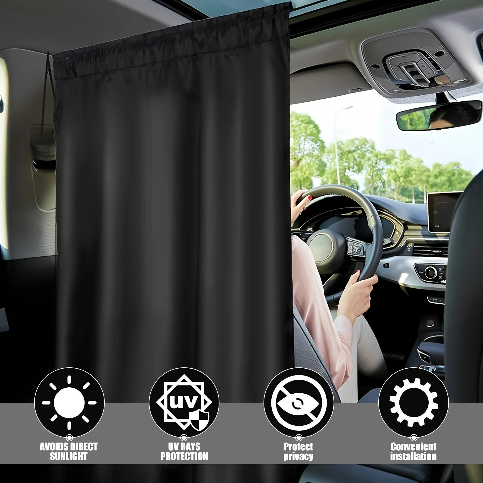 4pcs Car Sunshade & Privacy Curtain Set - Adjustable, Stain-Resistant Polyester