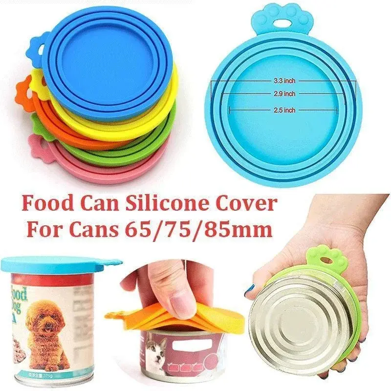 Reusable 3 In 1 Pet Food Can Silicone Cover Dogs Cats Storage Tin Cap Lid Seal C