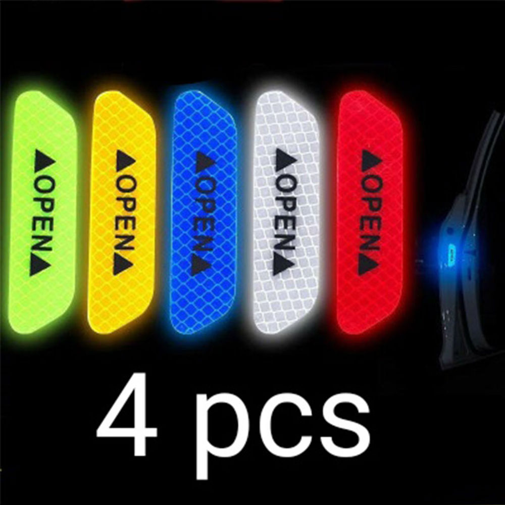 4Pcs/set Car Door Stickers Universal Safety Warning Mark OPEN High Reflective Ta