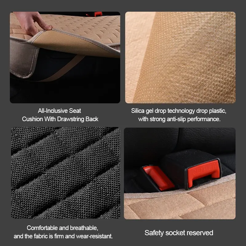 Thumbnail: Flax Car Seat Cover Four Seasons Front Rear Linen Fabric Cushion Breathable Seat