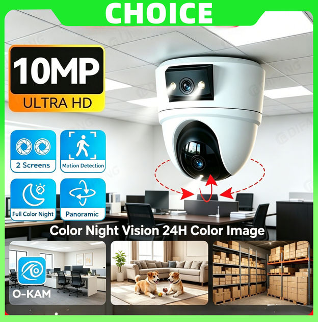 10MP 4K Dual Lens Baby Monitor Camera Wide-View Night Vision 2 Way Audio Pet Cam
