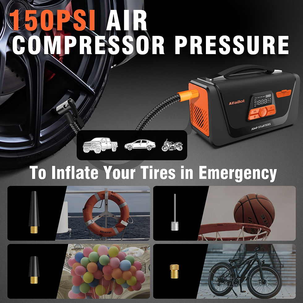 Thumbnail: AlfaBot 4 in 1 Jump Starter with Air Compressor, 4000A Peak Car Battery Jum..