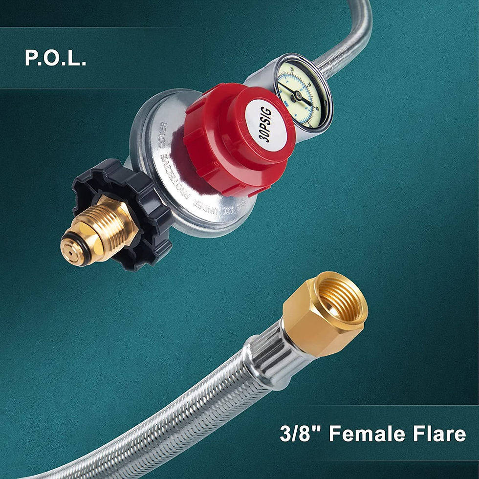 Thumbnail: 12ft 0-30 PSI Adjustable Propane Regulator with Gauge Stainless Braided Hig..