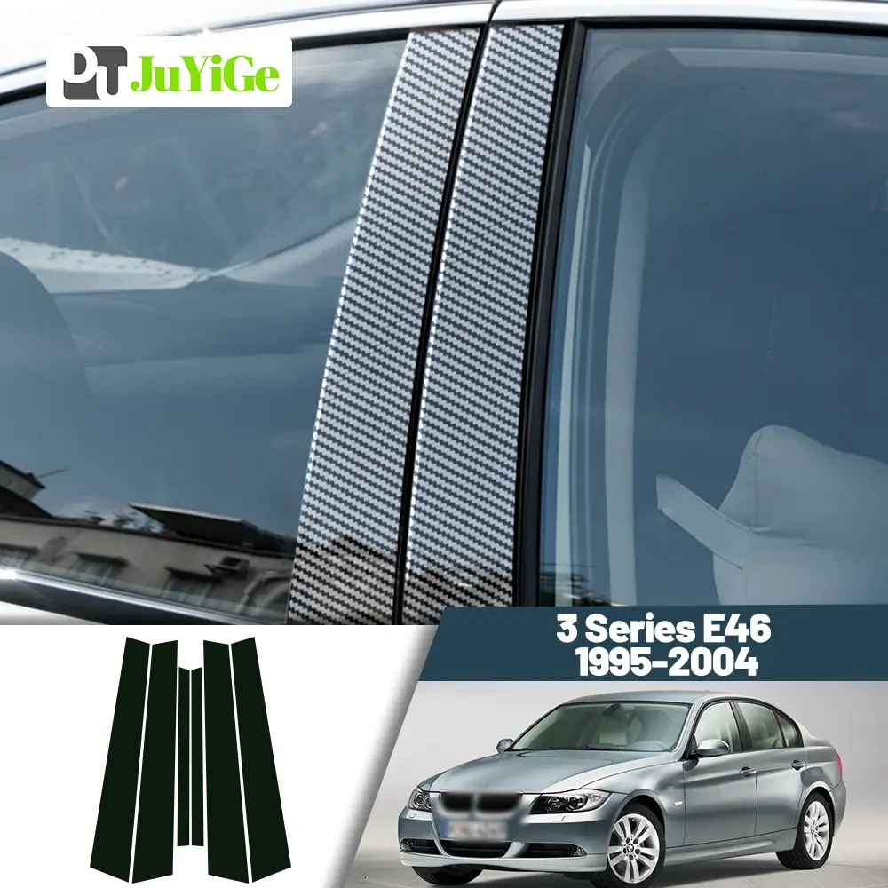 Glossy Black Carbon Fiber Window Door Deal B C Pillar Post Cover Sticker For BMW