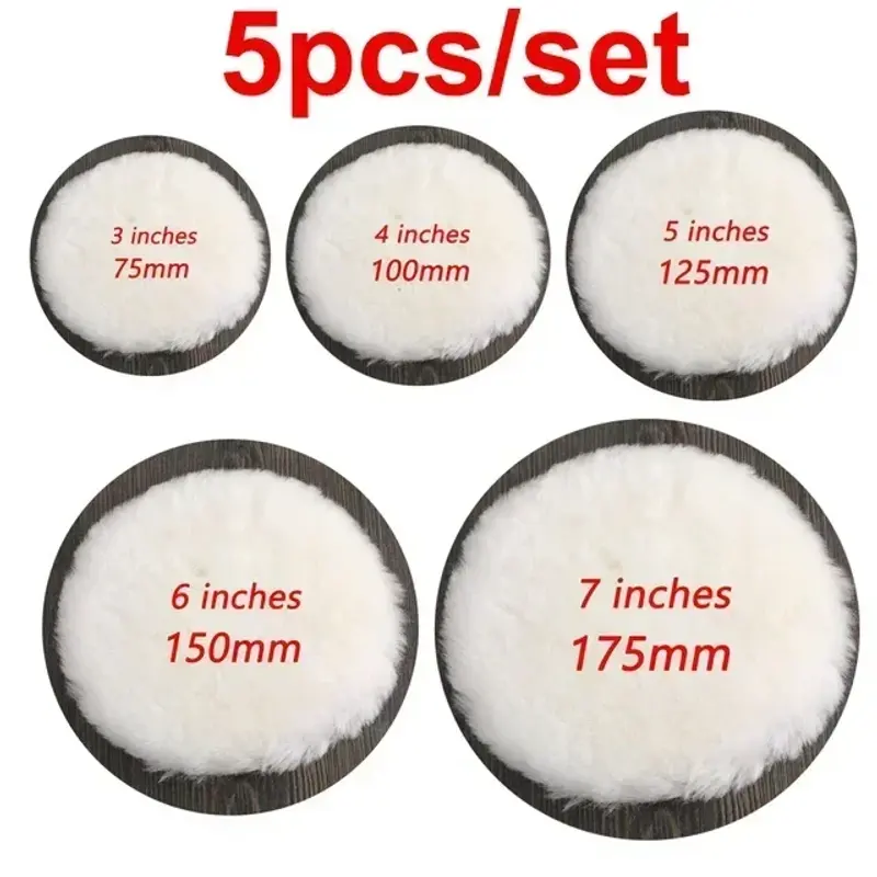 Thumbnail: 3-7Inch Wool Car Polishing Pad Set for Polisher Machine Waxing Polishing Buffing