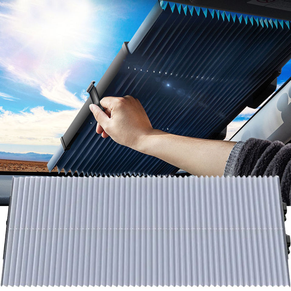 Car Front/Rear Window Sunshades Retractable Windshield Curtains for Sun Visor Ca