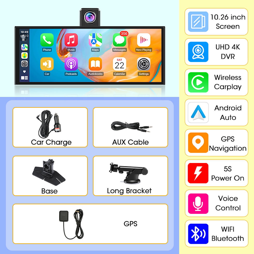 Thumbnail: 4K Dash Cam 10.26 inch Carplay & Android Auto Car DVR Video Recorder Dahscam Cam