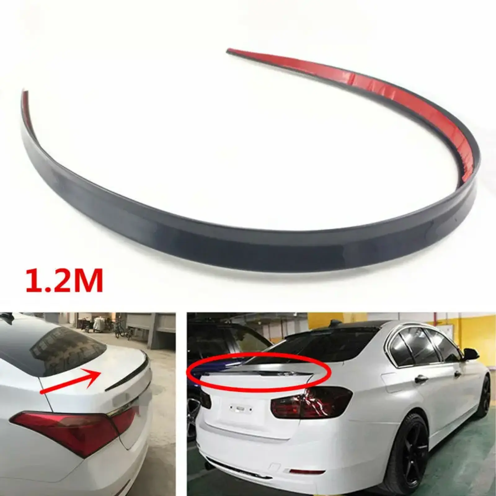 Car ABS Universal 1.2M BlackSpoiler Carbon Fiber Accessory Car Spoiler Soft Car