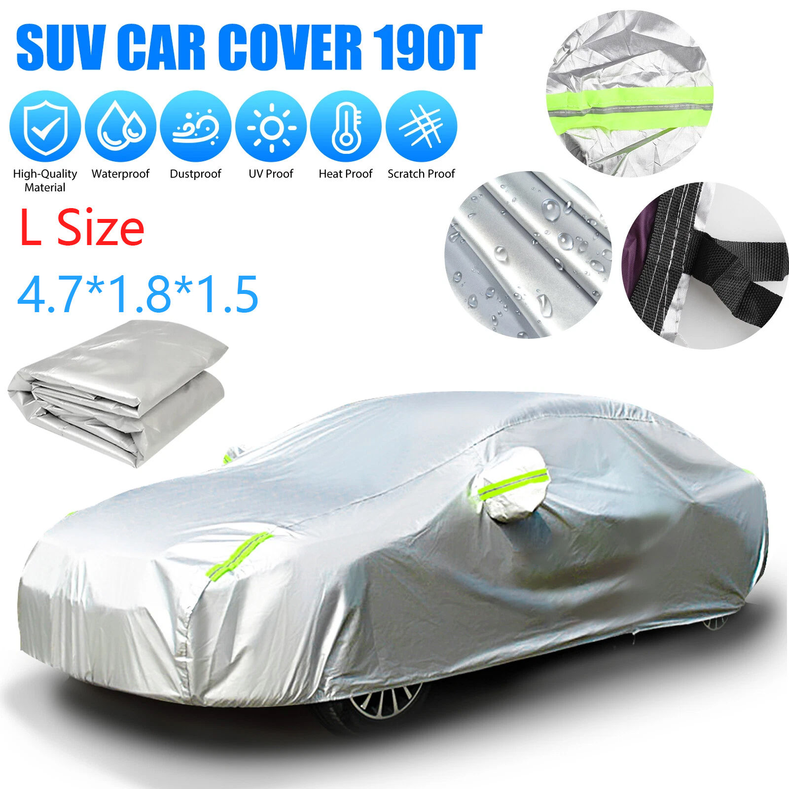 Car Cover Full Waterproof Outdoor All Weather UV Protection 190T 470x180x150cm S