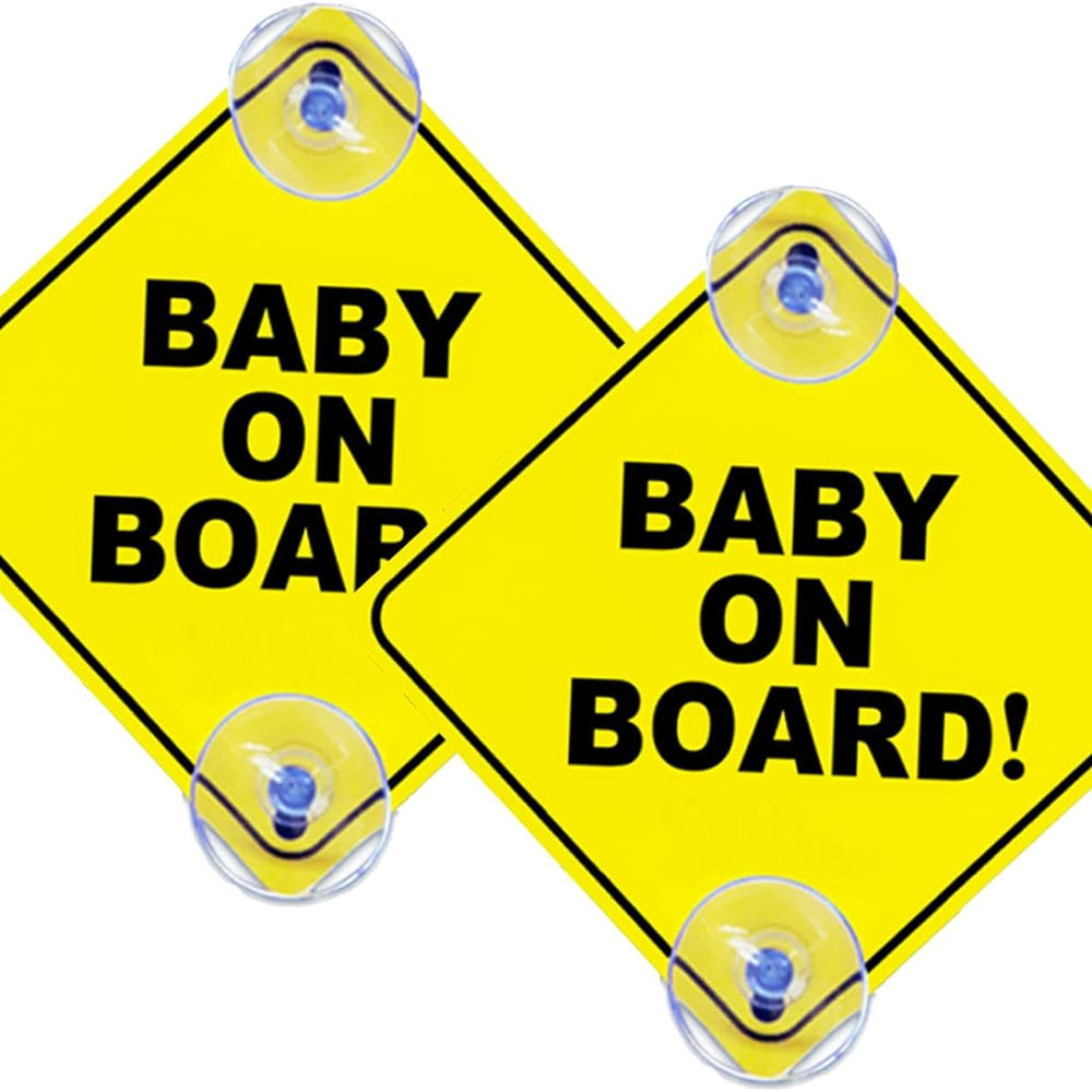 2PCS Baby On Board Signs with Suction Cups, 5"x5" Reusable Baby Safety Warning D