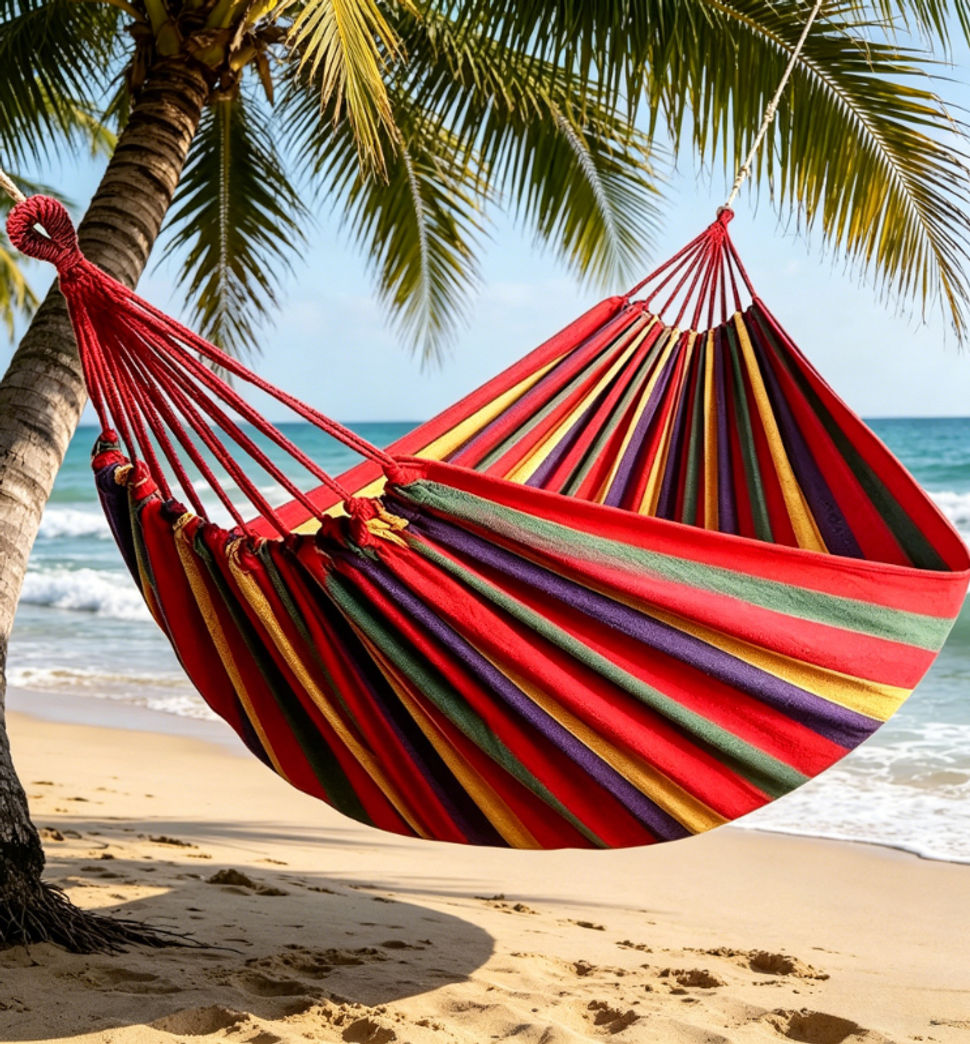 Camping Canvas Swing Hammock, wearable fabric and firm tree ropes, 200kg load-be