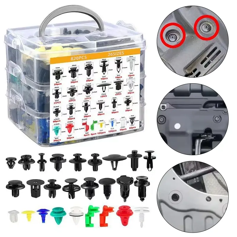 Thumbnail: 6 Size 100-820Pcs Auto Fastener Clips Kit Plastic Rivets Fastener Screw Car Bump