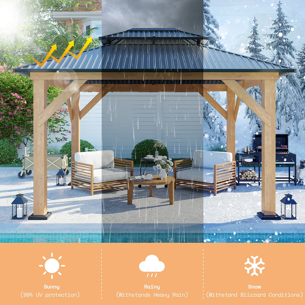 Thumbnail: 10X12 Wood Gazebo, Hardtop Gazebo with Iron Roof Double Roof, Grill Gazebo with 