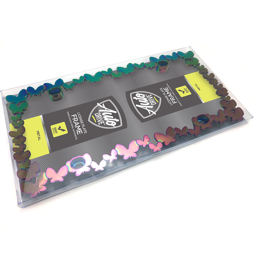 Auto Drive 3D Butterfly Chameleon Chrome Metal License Plate Frame