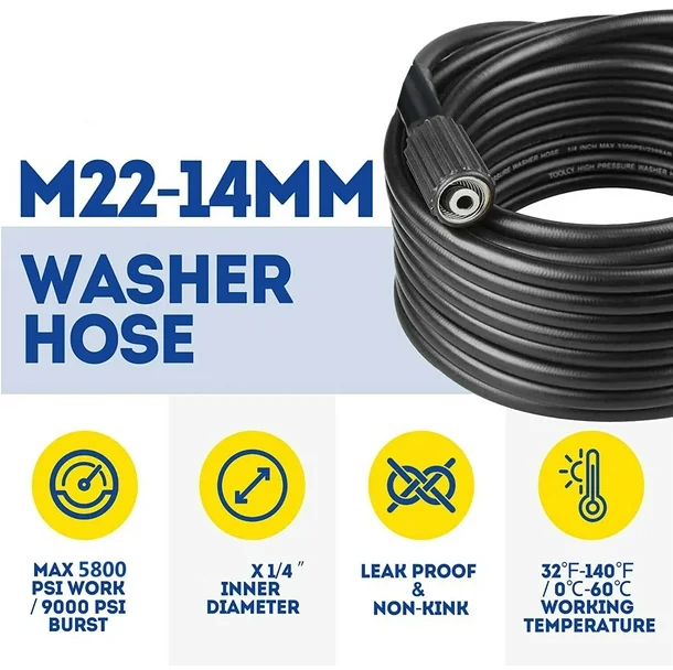 Thumbnail: 5800 PSI High Pressure Washer Hose 15m/50ft M22-14mm Power Washer Extension Tube
