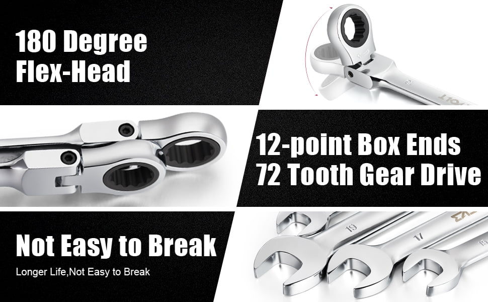 Thumbnail: Eastvolt 12-Piece Flex-Head Ratcheting Wrench Set, Metric 8mm-19mm, Combina..