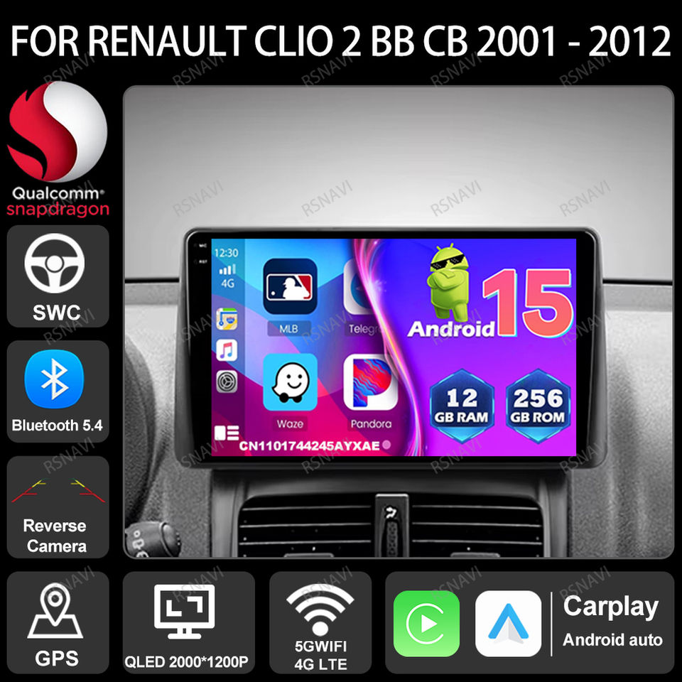 Car Radio Android 15 For Renault Clio 2 BB CB 2001 - 2012 5G WIFI GPS Head Unit