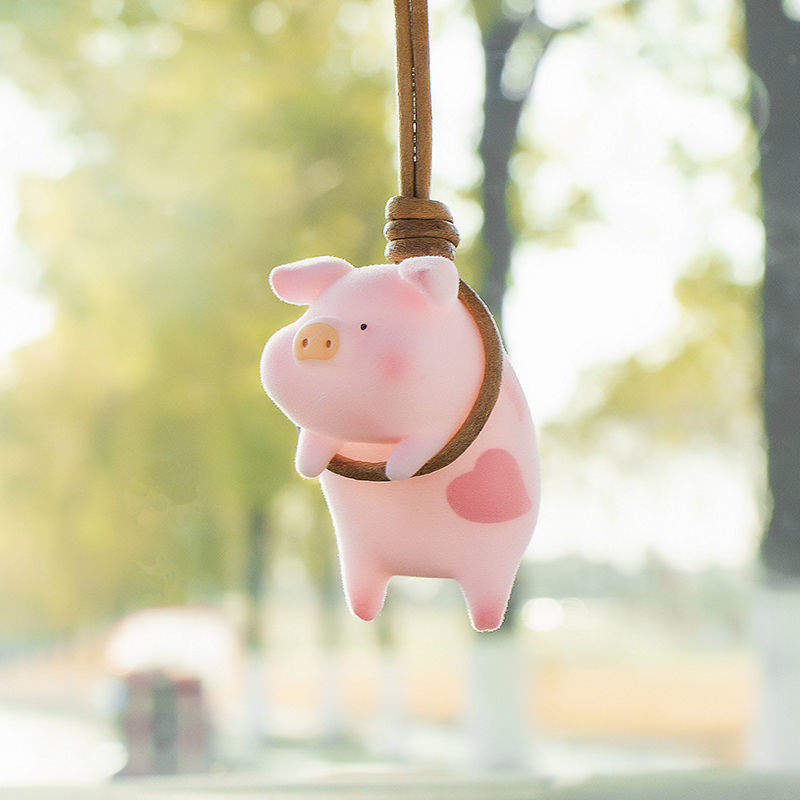 Thumbnail: Cute Pig with Glasses Car Pendant Auto Rearview Mirror Pendants Swing Pig Coche